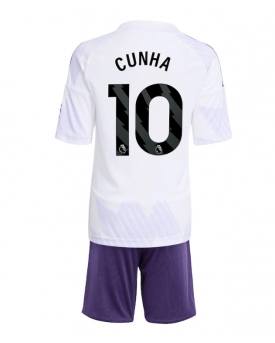 Billige Fotballdrakt Manchester United Matheus Cunha #10 Replika Bortedraktsett Barn 2025-26 Kortermet (med bukser)